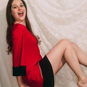 Signature Camryn Red / Black Dress - Gold Chain Accent (S)
